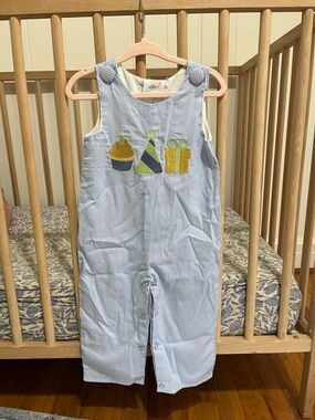 Light Blue Birthday Appliqué Boys' Long Romper